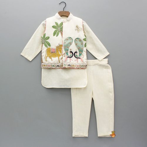 Ethnic Kurta With Beautiful Embroidered Jacket And Pyjama