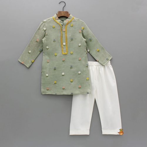 Pre Order: Floral Embroidered Mul Chanderi Kurta With Pyjama